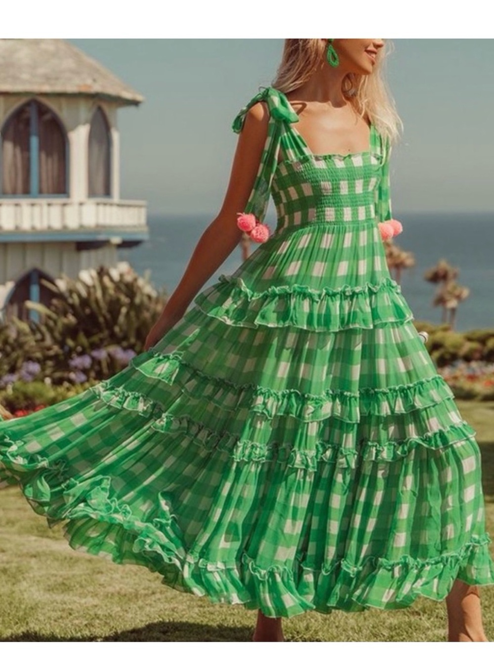 SUNDRESS Berenice Dress in Green GGT Lime & White Poms